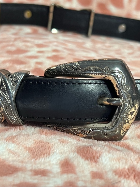 Brighton Black Leather Belt with Decorative Silver-Tone Buckle